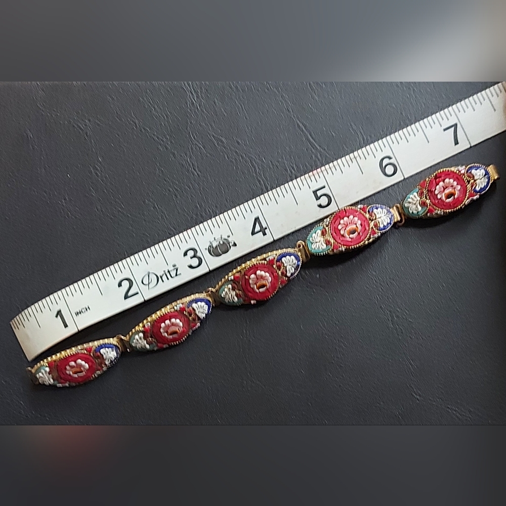One Of A Kind Antique Art Glass Micro Mosaic Bracelet With Linked Floral Scenes - Picture 4 of 4